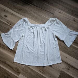 AGB Woman White Square Neck Statement Sleeve Women's Top Size 1X